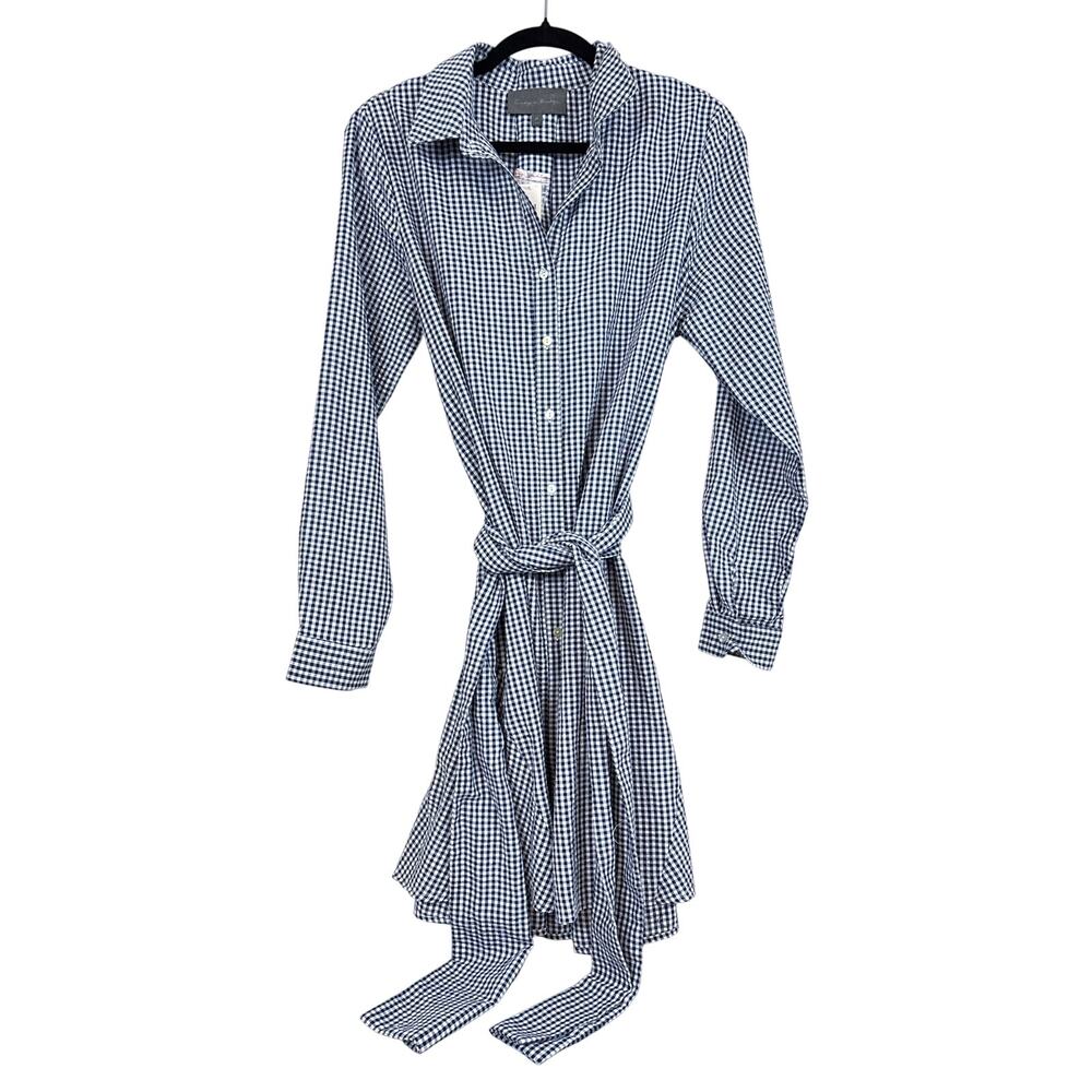 Anthropologie Sunday In Brooklyn Womens M Blue Gingham Belted Midi Dress NWT